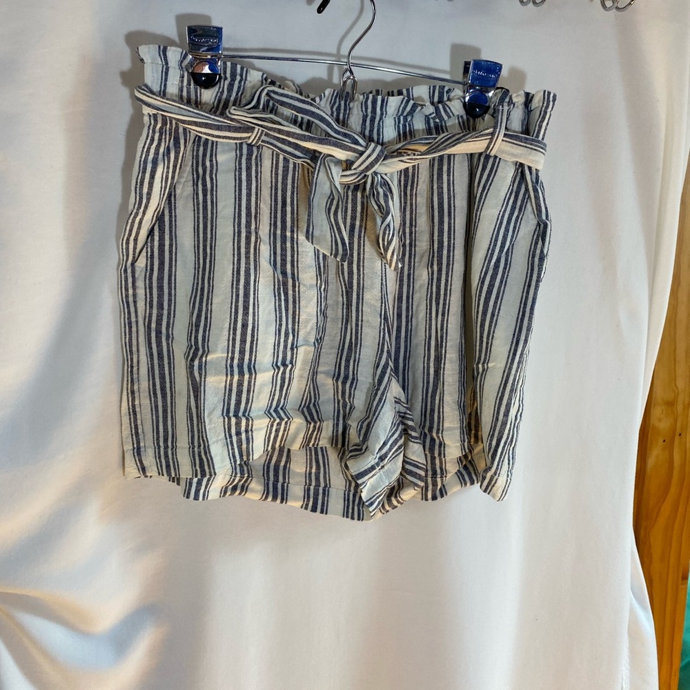 J. Crew Striped Blue and White Women's Medium Shorts, Linen/Viscose
